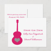 Coeur guitare rose/gris Enregistrer la date Carte  (Devant / Derrière)