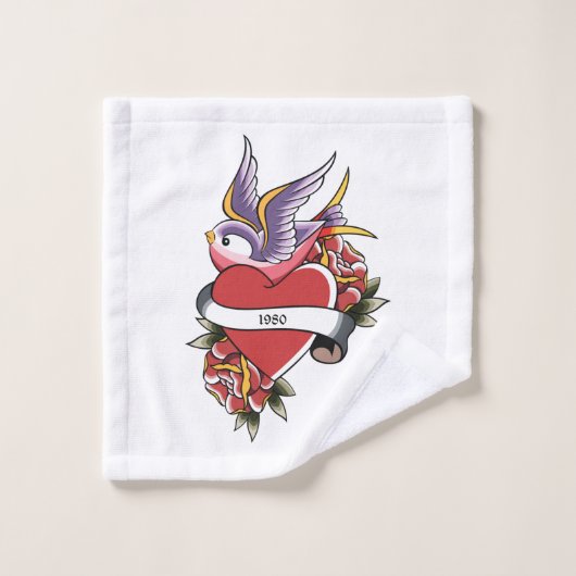 Coeur Inséparables de tatouage personnalisé (Gant de toilette)