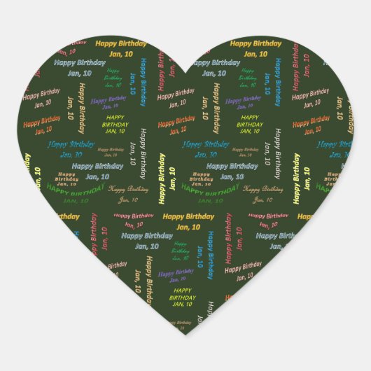 Cœur Janvier, 10 Anniversaire Sticker (Devant)