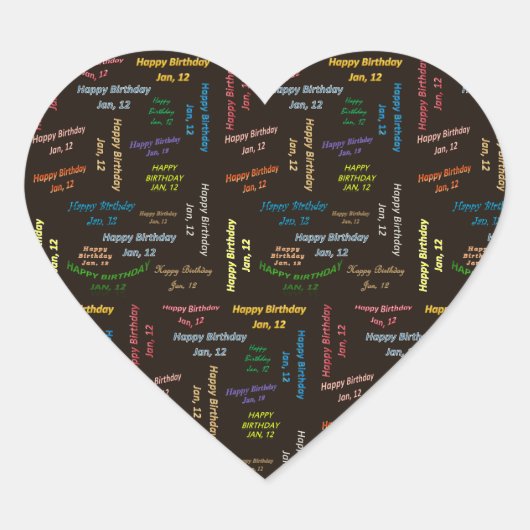 Cœur Janvier, 12 Anniversaire Sticker (Devant)