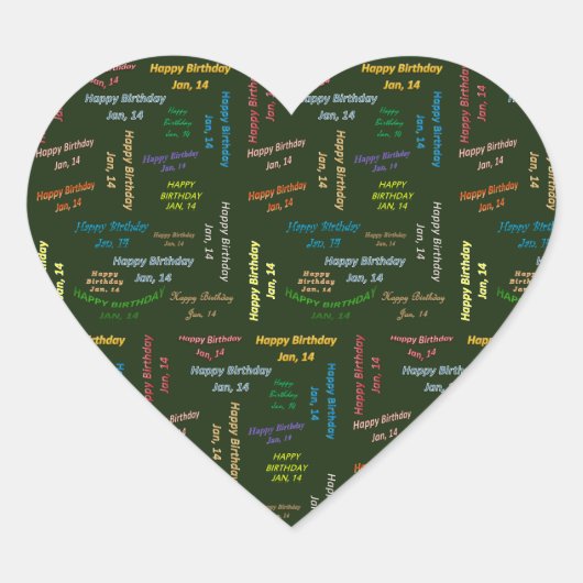 Cœur Janvier, 14 Anniversaire Sticker (Devant)