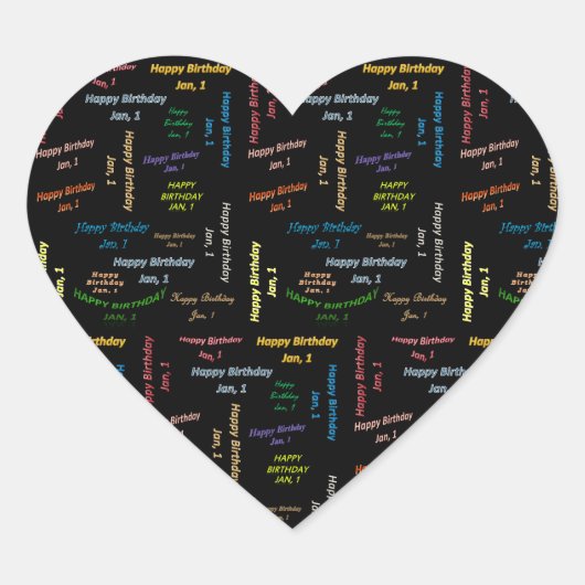 Cœur Janvier 1 Sticker Anniversaire (Devant)