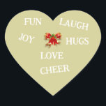 Cœur Joy Sticker de Noël<br><div class="desc">Design de Noël avec des caractéristiques or de Noël et arc rouge avec des mots pour express la joie de Noël. Voir d'autres créations de Noël dans la collection "Joy of Christmas".</div>