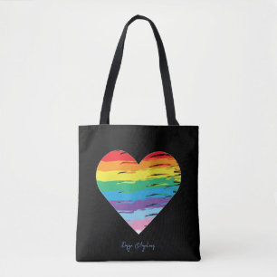 Coeur LGBTQIA Rainbow Flag, Sac fourre-tout noir