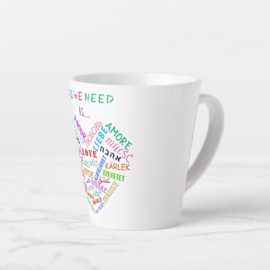 Coeur Love Texte Latte Mug (Angle droit)