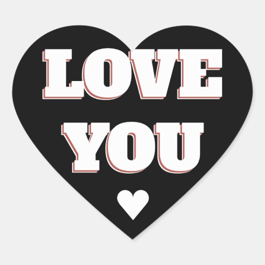 Cœur Love You Black and White Heart Wedding Sticker (Devant)
