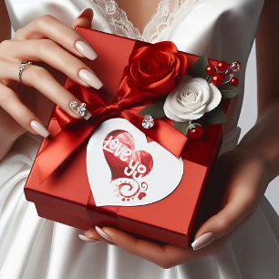 Cœur Love You Red Marble Heart Valentine Heart Sticker