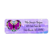 Cœur Mandala Violet avec Étiquette Papillon (Devant)