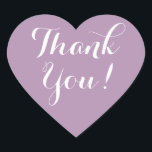 Cœur Mariage en forme de coeur violet merci sticker<br><div class="desc">Un mariage en forme de coeur violet grâce aux autocollants. Lilac / Lavande violet et blanc ou couleur arrière - plan personnalisée. Élégante typographie de script. Utilisez comme scellants d'enveloppe romantique ou comme étiquette de mariage pour remercier les invités. Forme de symbole d'amour mignonne avec texte élégant. Aussi pratique pour...</div>