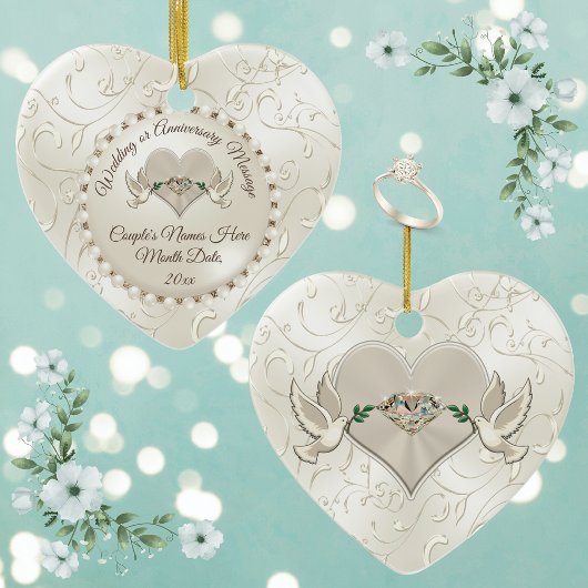 Coeur, Mariage ornements de Noël Personnalisé