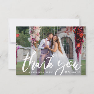 Coeur merci brush script mariage carte photo