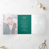 Coeur monogramme photo or vert programme de mariag (Intérieur)