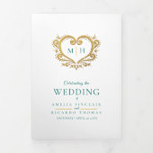 Coeur monogramme photo or vert programme de mariag (Page de couverture)