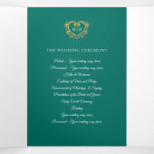 Coeur monogramme photo or vert programme de mariag (Intérieur au milieu)