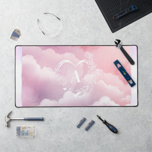 Coeur Monogramme rose céleste Ordinateur Bureau Ma (Poste de travail)