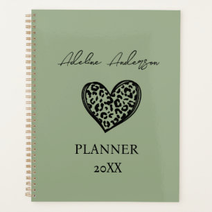 Coeur Motif de Sage Green et Black Leopard