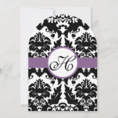 Coeur noir Damask Purple Trim Faire-part de mariag (Devant)