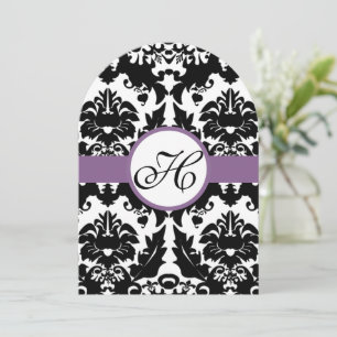 Coeur noir Damask Purple Trim Faire-part de mariag