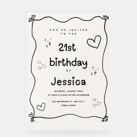 Coeur noir et beige Invitation minimale (Recto)