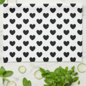 Coeur noir et blanc Imprimer Serviette de cuisine (Plié)