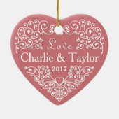 Coeur ornemental noms personnalisés & ornement dat (Dos)