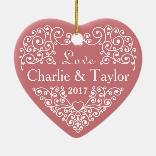 Coeur ornemental noms personnalisés & ornement dat (Dos)