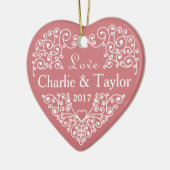 Coeur ornemental noms personnalisés & ornement dat (Gauche)