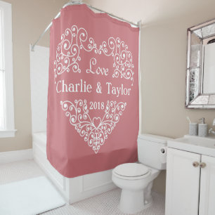 Coeur ornemental rideau de douche texte personnali