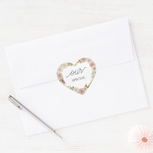 Cœur Our Special Floral Heart Sticker – Soft Boho Elega (Enveloppe)