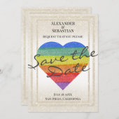 Cœur Pailleté Arc-en-Ciel Faire-Part de Date de Ma (Devant / Derrière)