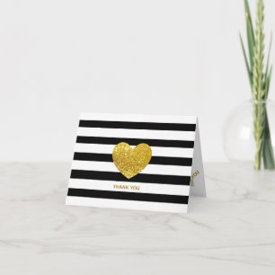 Cœur Pailleté Rayure Noire Mariage Photo Merci