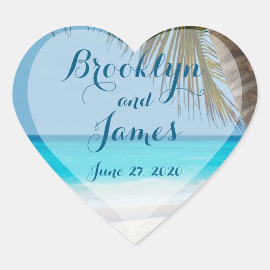 Coeur Palmiers Sur Plage Stickers Mariage (Devant)