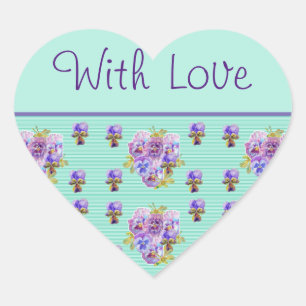 Cœur Pansy Flower Aqua Stripe floral Avec Sticker Amour