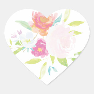 Cœur Pastel Bright Floral Aquarelle Coeur Sticker