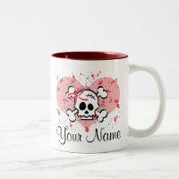 Coeur personnalisé d'arc de rose de tasse de crâne