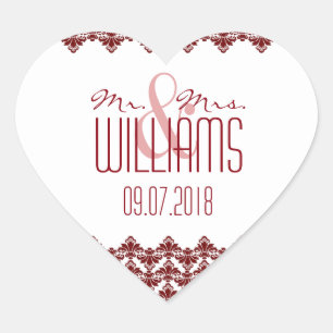Cœur PH&D Mariage Sticker Coeur Bourgogne 2 Damas
