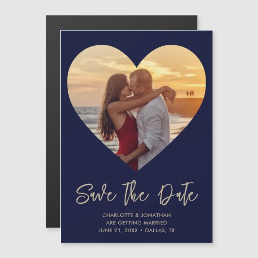 Coeur photo mariage Enregistrer la date carte magn (Devant / Derrière)