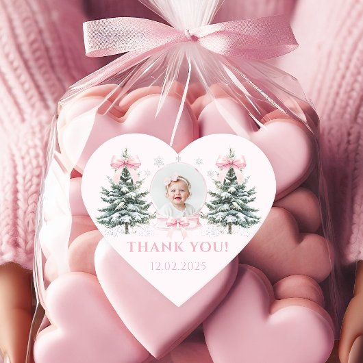 Cœur Pink Bow Winter Onederland Heart Sticker