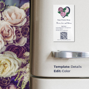 🌷 Coeur pourpre fleurit Floriste Aimant Carte de