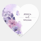 Cœur Purple Floral Wedding Heart Sticker (Devant)