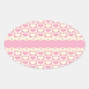 Coeur rose À damiers Sticker ovale