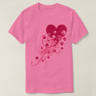 Coeur rose avec crânes et perruques T-shirt