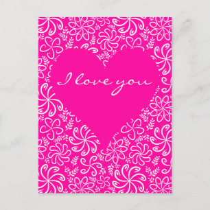 Coeur rose avec fleurs Carte postale