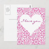 Coeur rose avec fleurs Carte postale (Devant / Derrière)