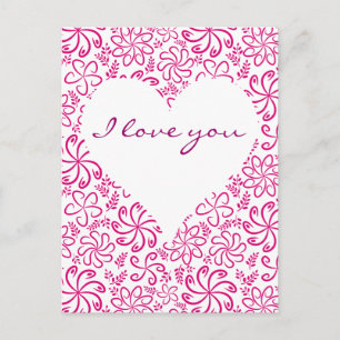 Coeur rose avec fleurs Carte postale