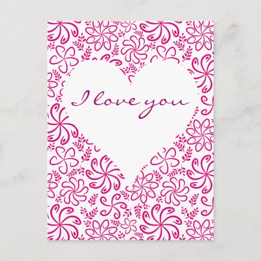 Coeur rose avec fleurs Carte postale (Devant)