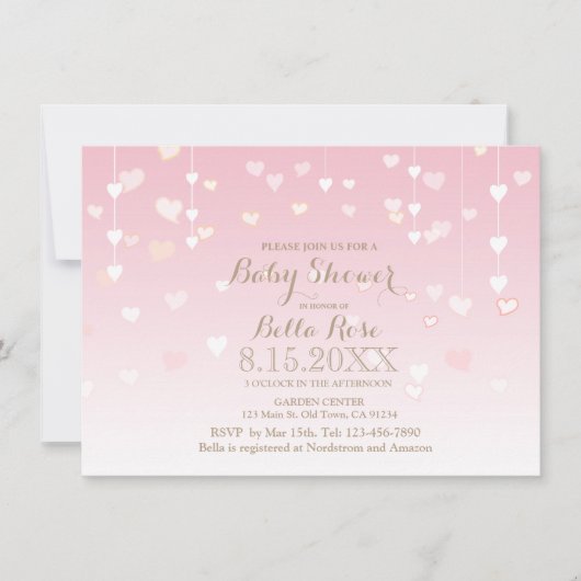 Coeur rose bébé fille douche invitations (Devant)