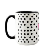 Cœur rose chaud mignon pois noir et blanc Tasse à