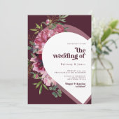 Coeur rose et violet faire-part de mariage romanti (Debout devant)