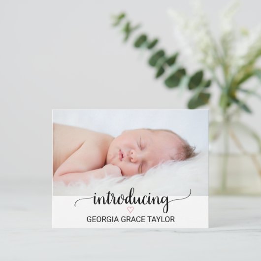 Coeur rose | Faire-part de naissance de calligraph (Debout devant)